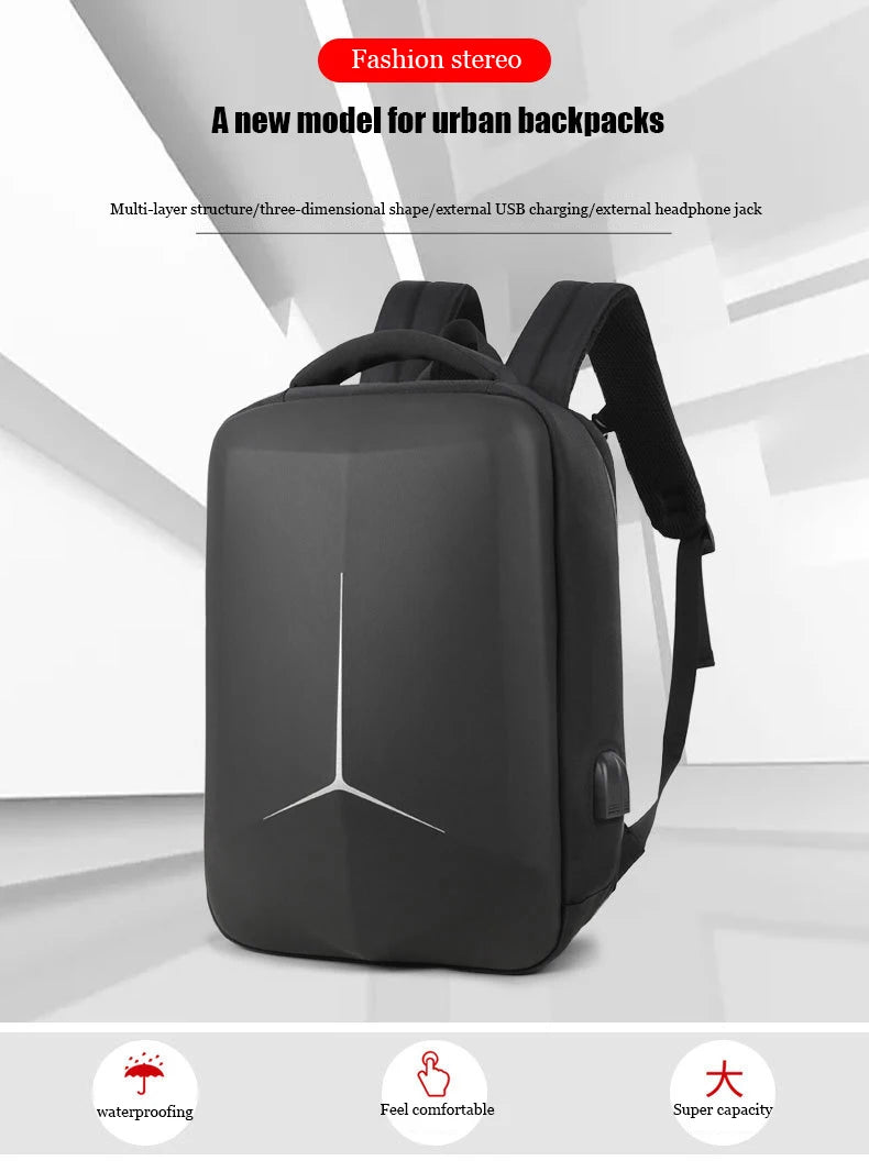 Hard Shell Anti-Theft Laptop Backpack — Waterproof & USB Charging